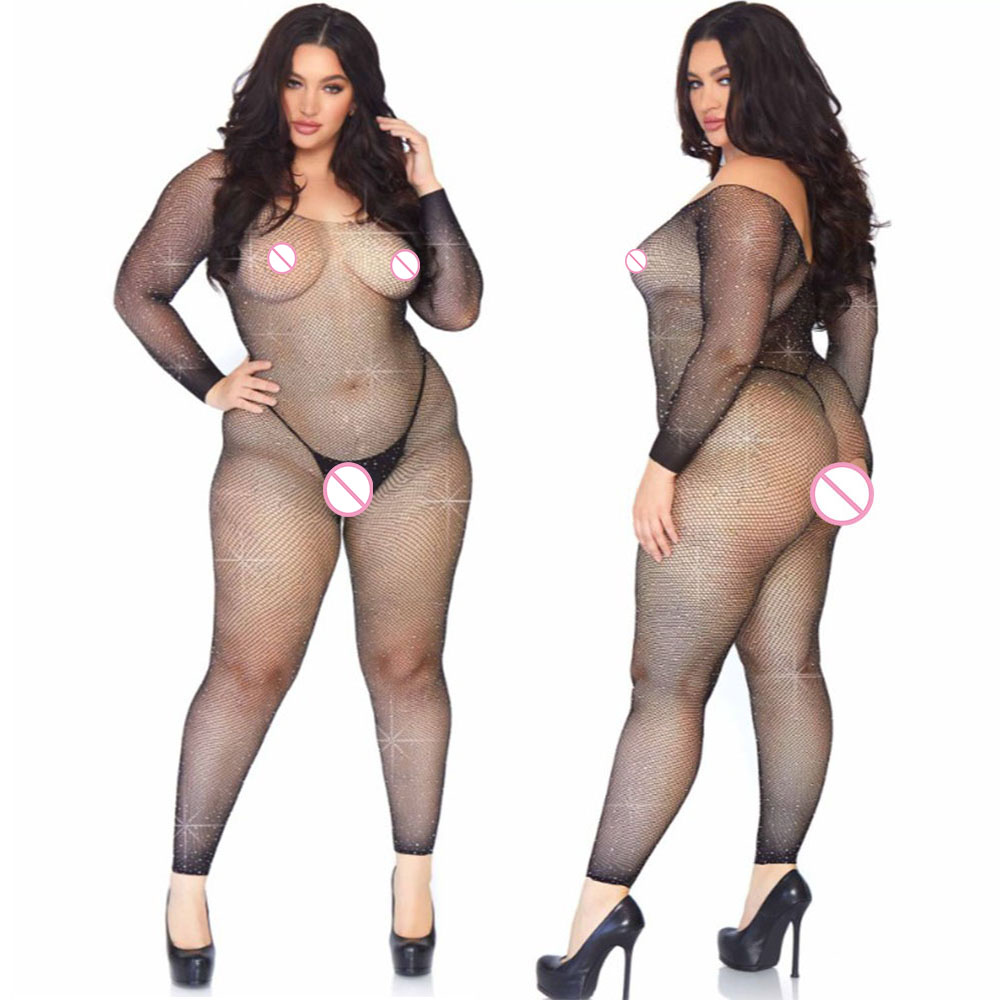 Fishnet Stocking Women - Plus Size Rhinestone Erotic Hot Bodysuits